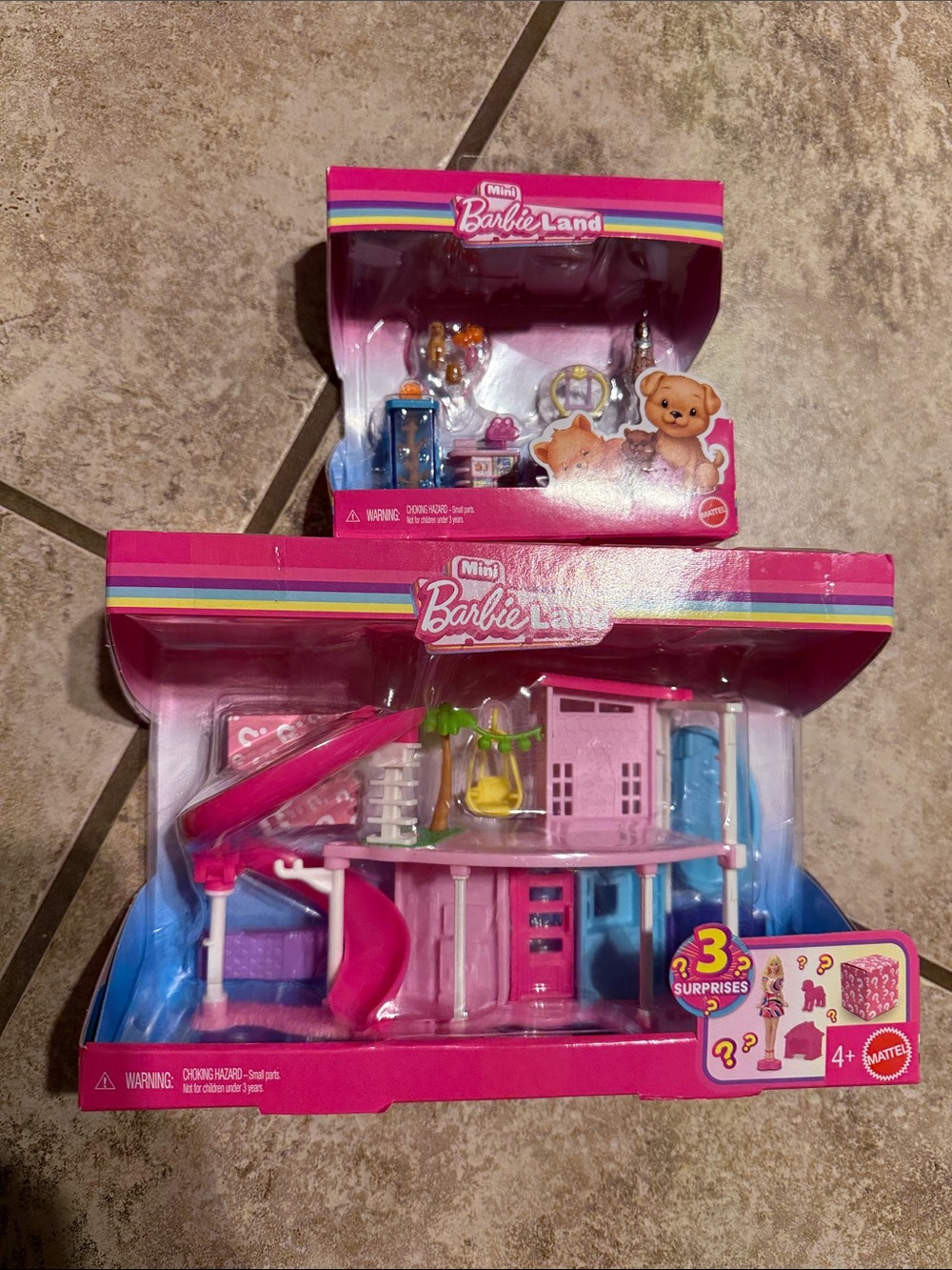 NIB Mattel BarbieLand Mini Playset in Pink with Blue Accents (2 sets)